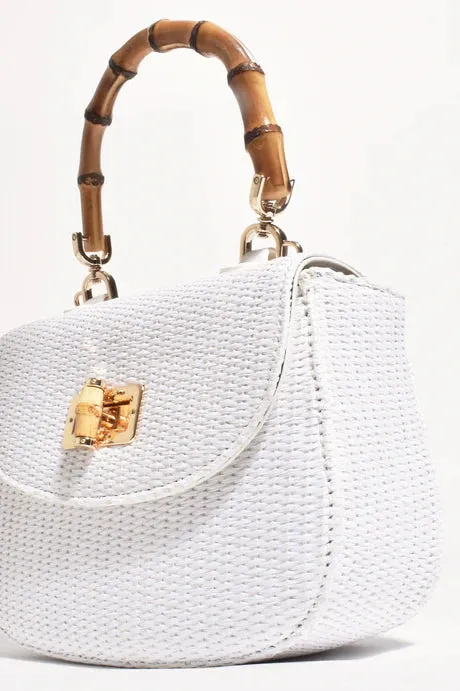 MARISSA WOVEN BAMBOO CURVED MINI BAG (WHITE)