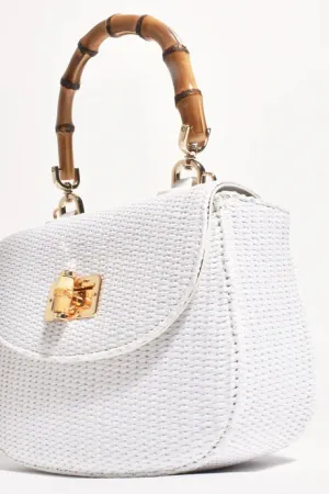 MARISSA WOVEN BAMBOO CURVED MINI BAG (WHITE)
