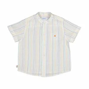 Mayoral Baby Boys Short Sleeve Linen Mao Collar Shirt - Multicolour Stripe