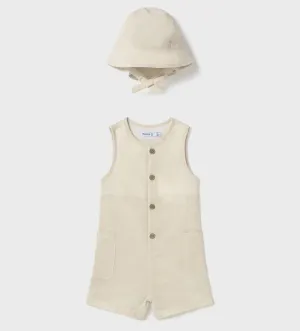 Mayoral Baby Natural Linen Romper w Bucket Hat