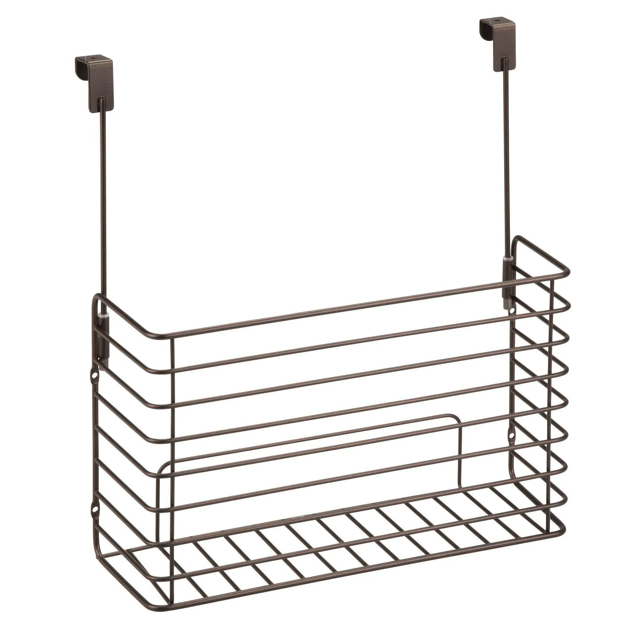 mDesign Metal Over Cabinet Kitchen Storage Organizer Holder or Basket - Hang Over Cabinet Doors in Kitchen/Pantry - Holds Bakeware, Cookbook, Cleaning Supplies - 2 Pack, Steel Wire in Bronze