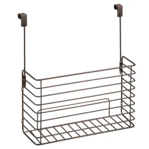 mDesign Metal Over Cabinet Kitchen Storage Organizer Holder or Basket - Hang Over Cabinet Doors in Kitchen/Pantry - Holds Bakeware, Cookbook, Cleaning Supplies - 2 Pack, Steel Wire in Bronze