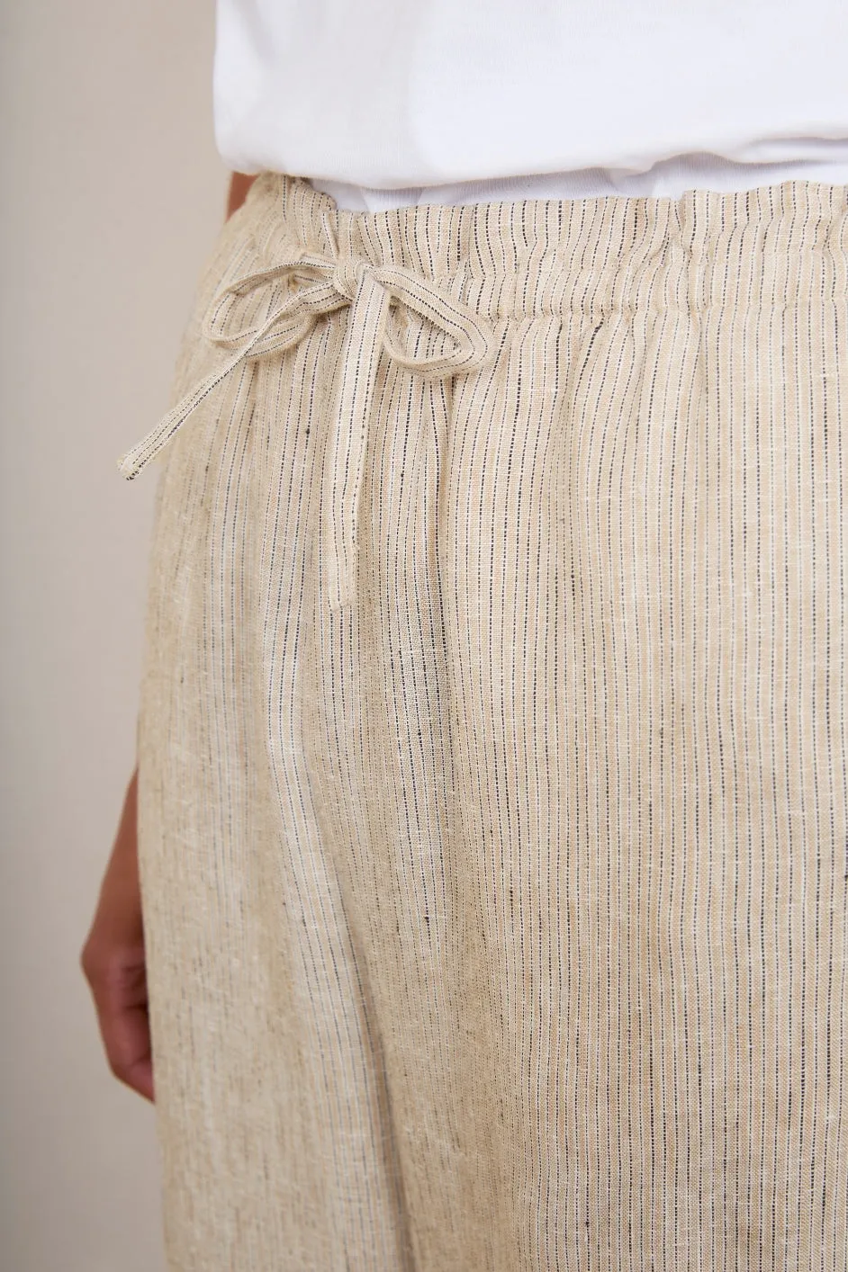 Melina Linen Trouser - Beige/Ivory