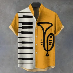 Men's Funny Abstract Trumpet Piano Print Casual Shirt 2411000242
