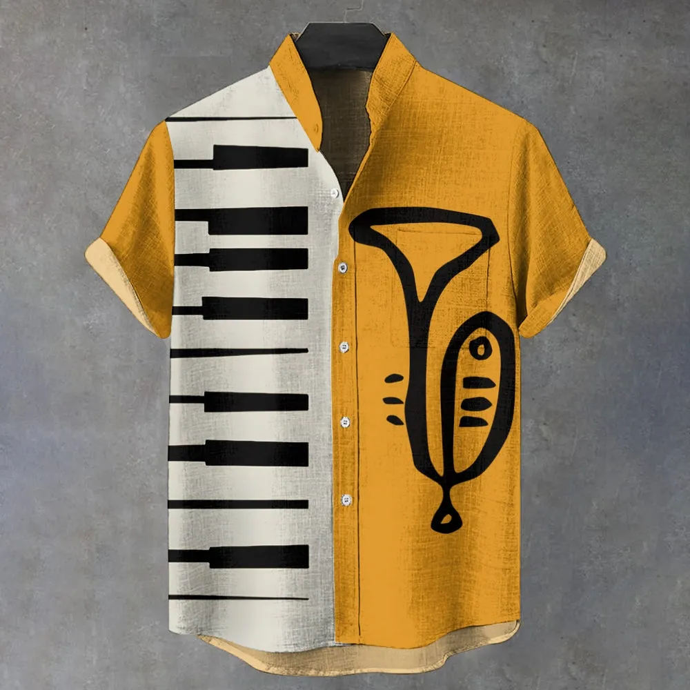 Men's Funny Abstract Trumpet Piano Print Casual Shirt 2411000242