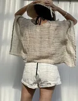 Mesh Linen Poncho Natural