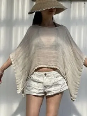 Mesh Linen Poncho Natural