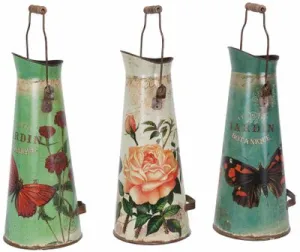 Metal Jardin Flowers & Butterflies Bucket with Handle