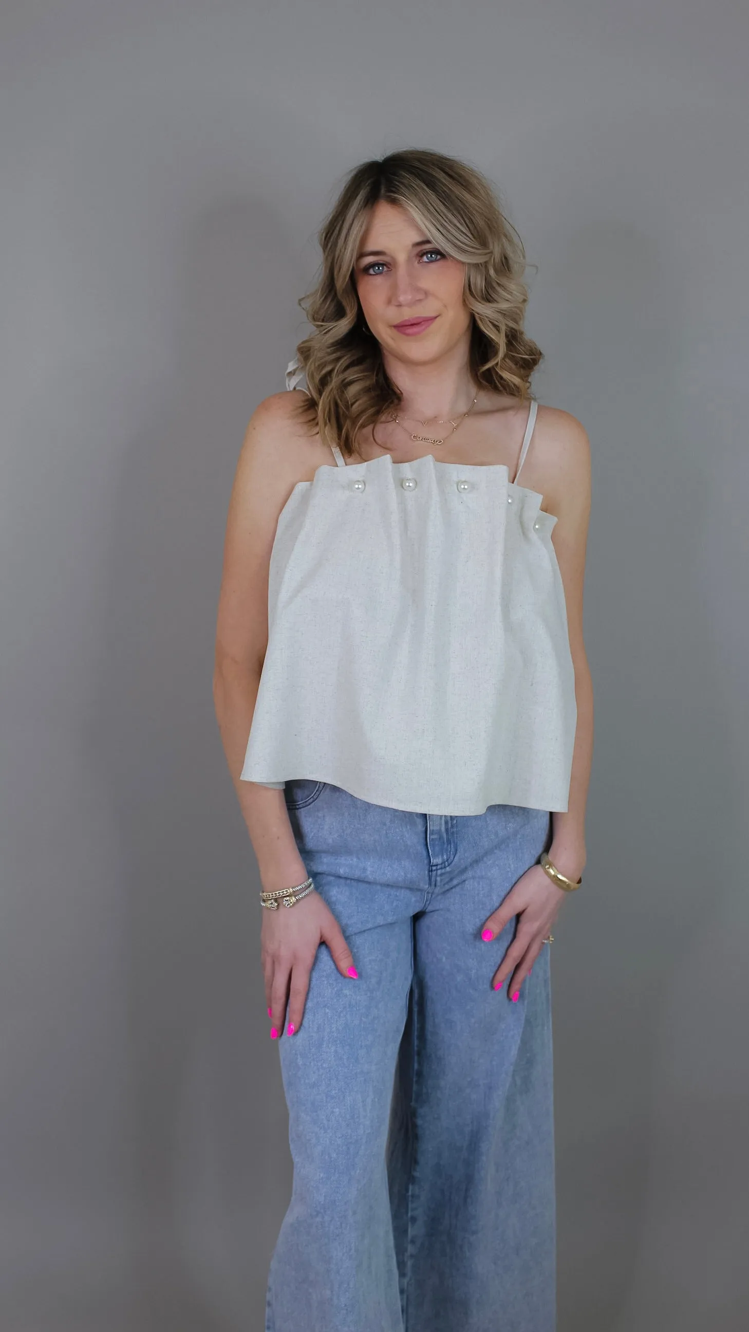 Mia Linen Pearl Top