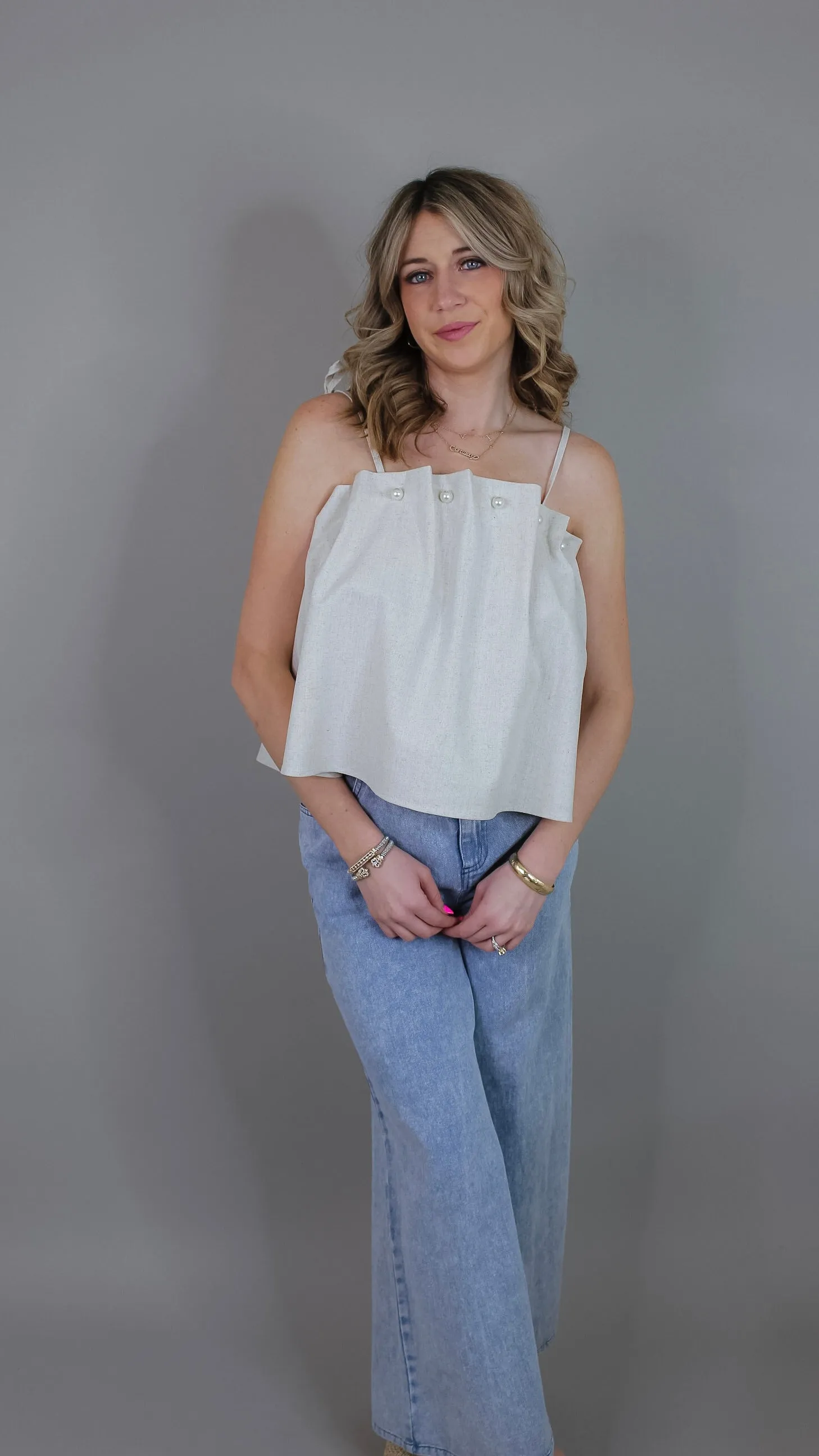 Mia Linen Pearl Top