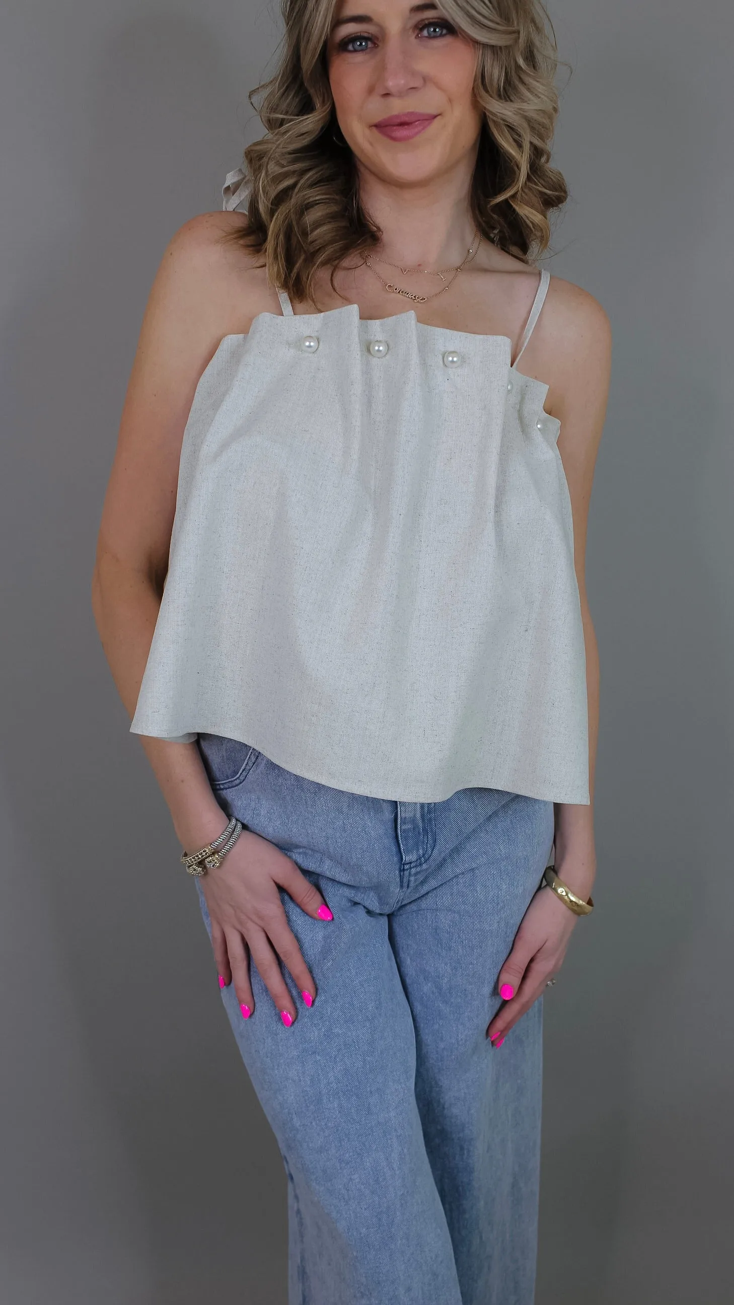 Mia Linen Pearl Top