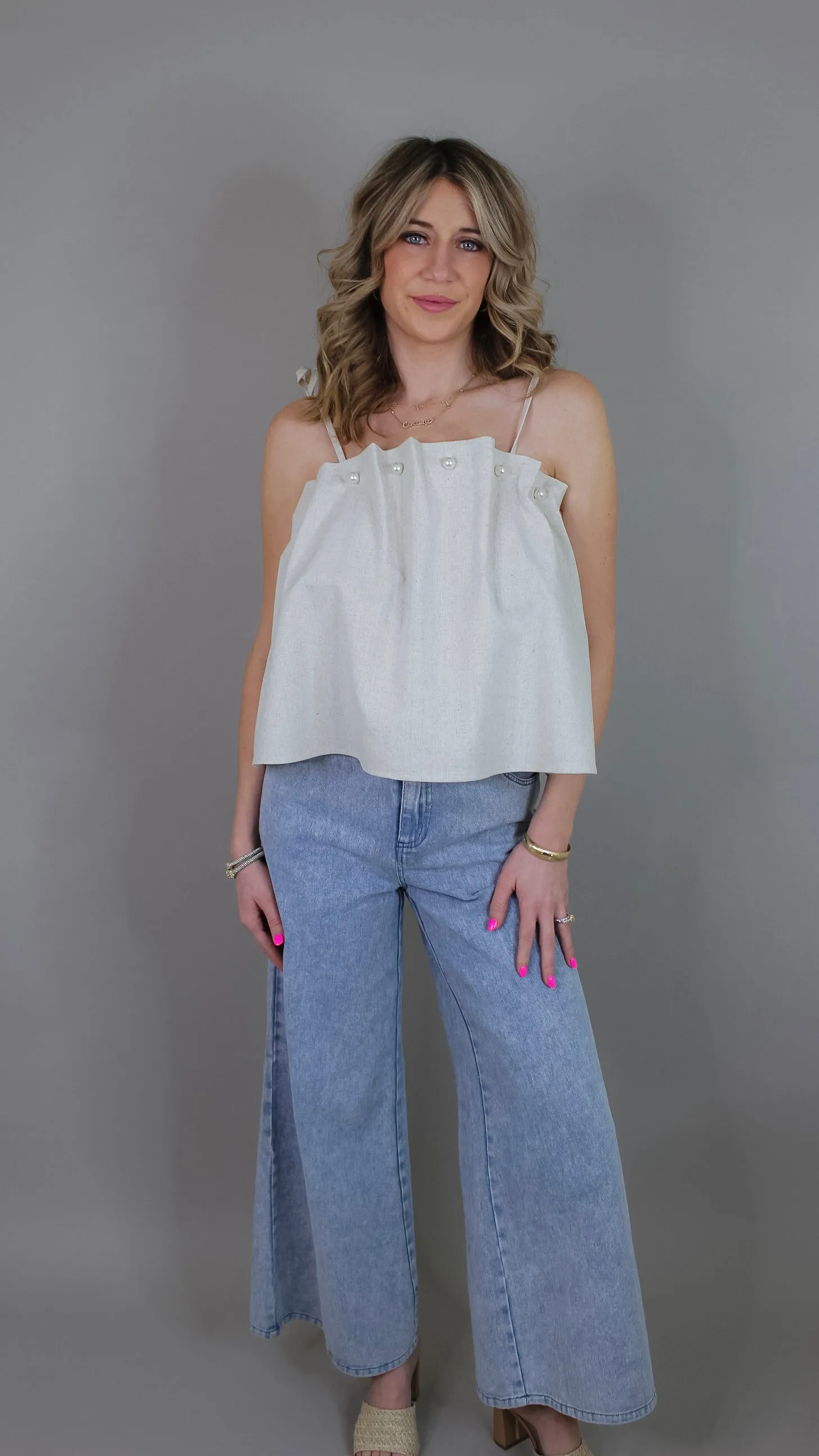 Mia Linen Pearl Top
