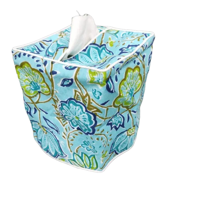 Miami Blue Floral Cotton Tissue Box Cover