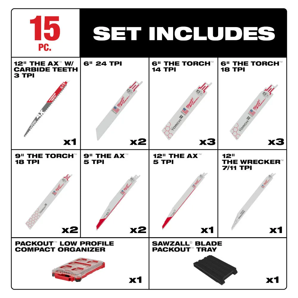 Milwaukee 49-22-5641 15 Piece SAWZALL Blade PACKOUT Kit