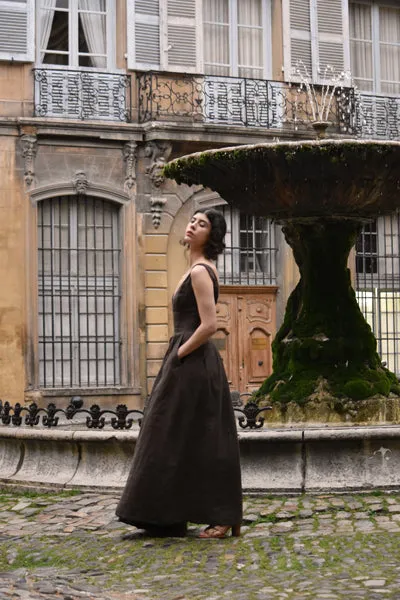 Mina Linen Dress in Espresso