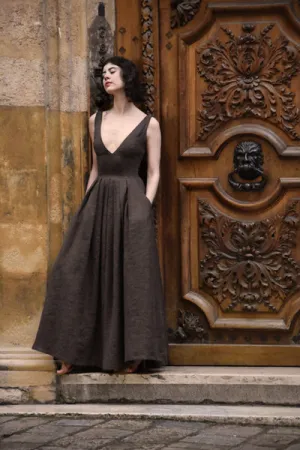 Mina Linen Dress in Espresso