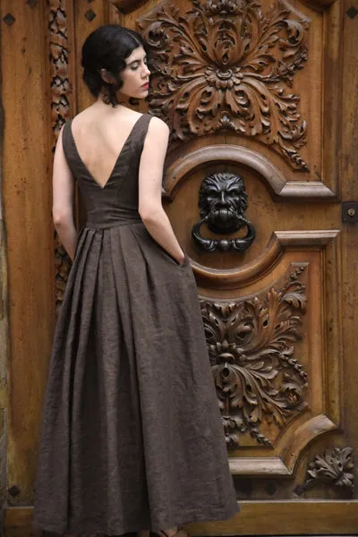 Mina Linen Dress in Espresso