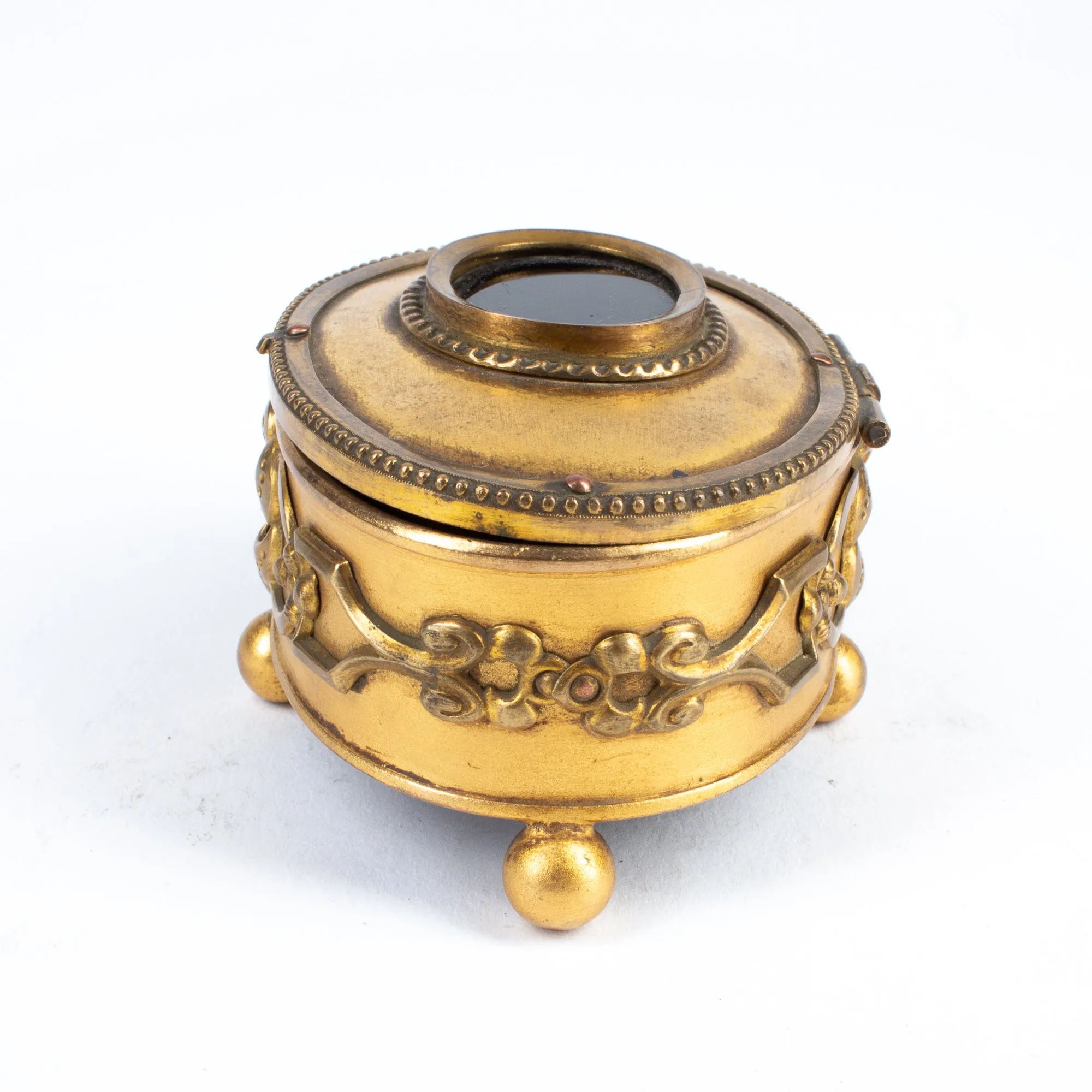 Miniature Brass & Inlaid Onyx Keepsake Box found in Italy
