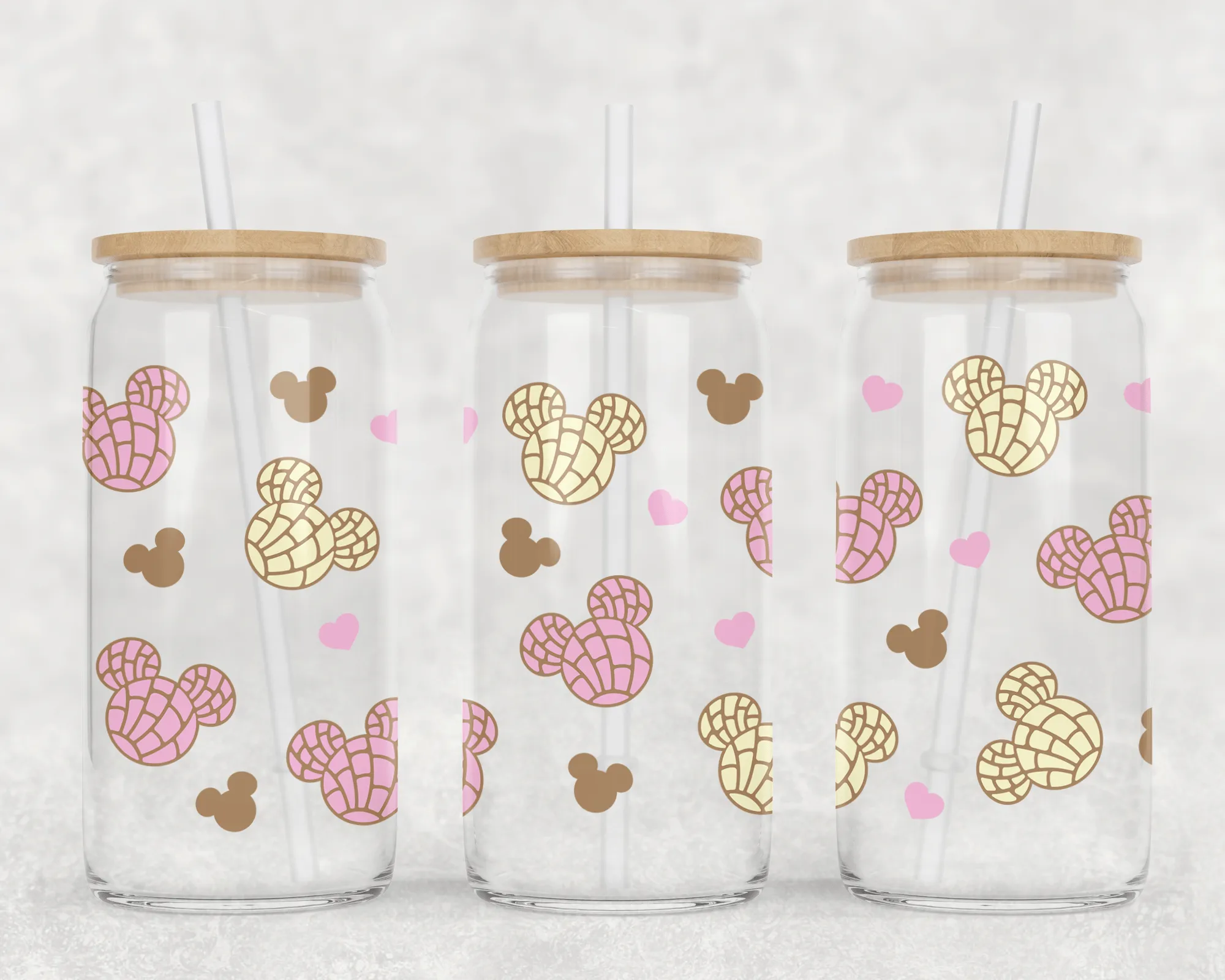 Mouse Concha Can Glass with Lid   Straw