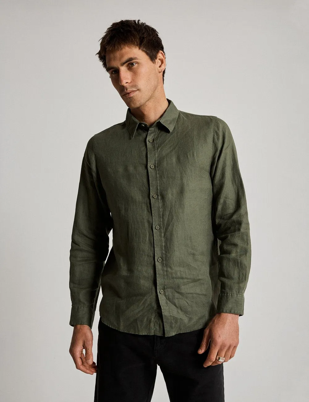 Mr Simple - Linen LS Shirt - Fatigue