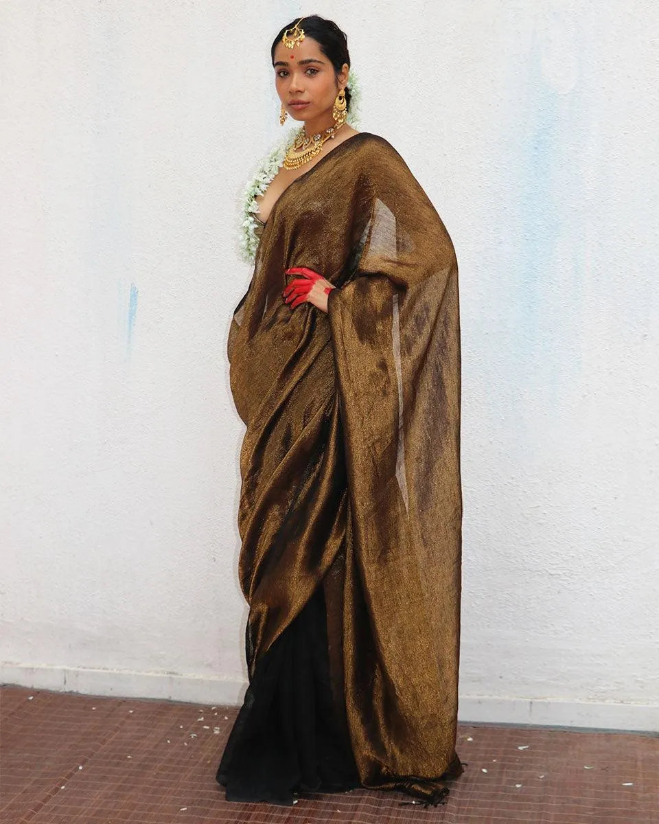 Mrinal Handwoven Linen Zari Saree