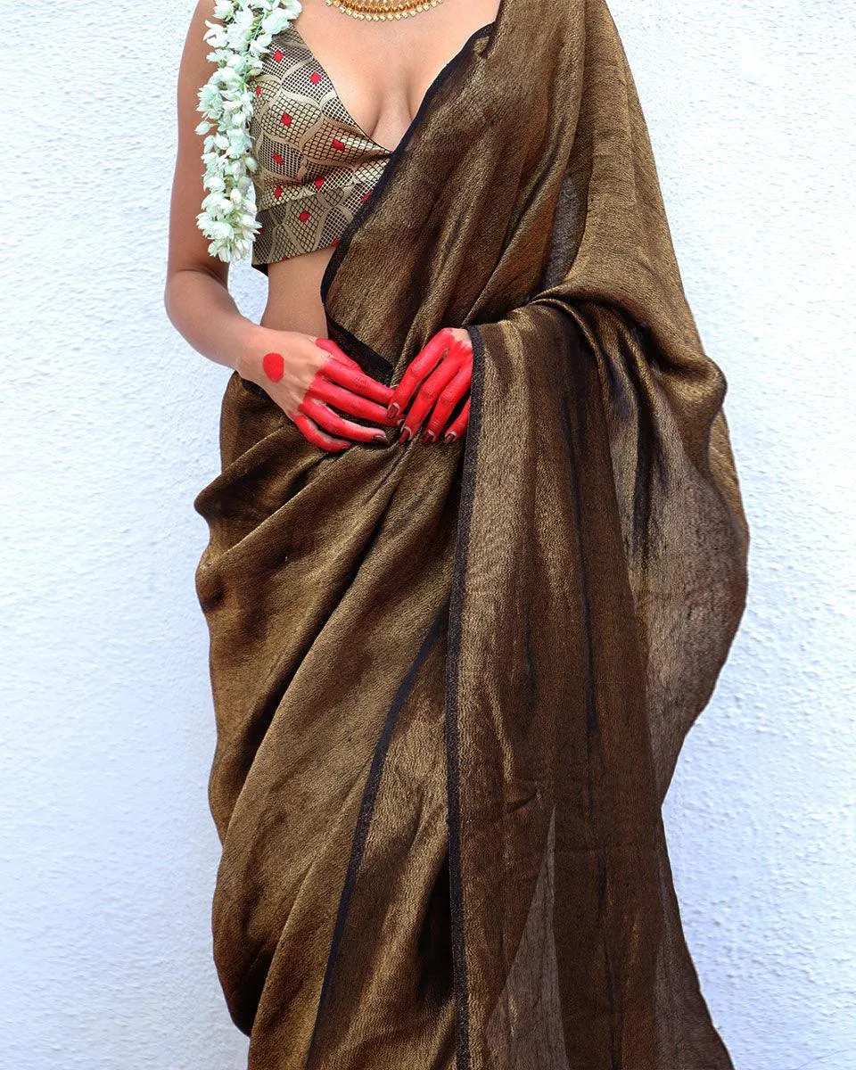 Mrinal Handwoven Linen Zari Saree