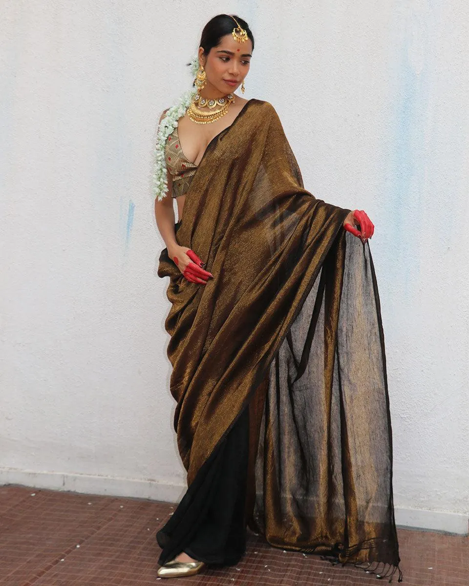 Mrinal Handwoven Linen Zari Saree
