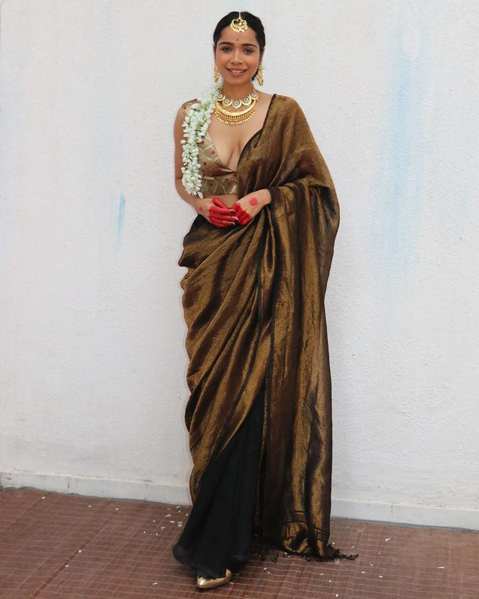 Mrinal Handwoven Linen Zari Saree