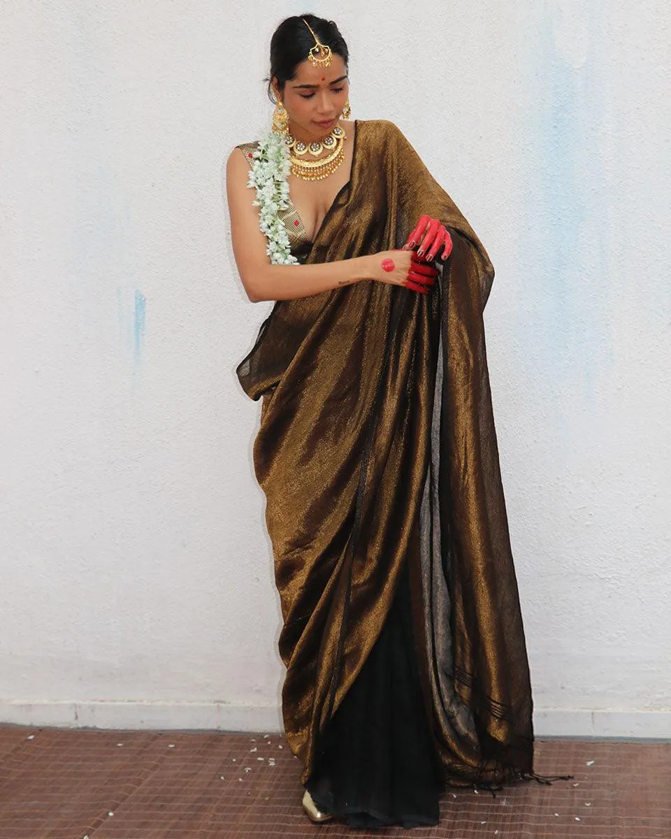 Mrinal Handwoven Linen Zari Saree