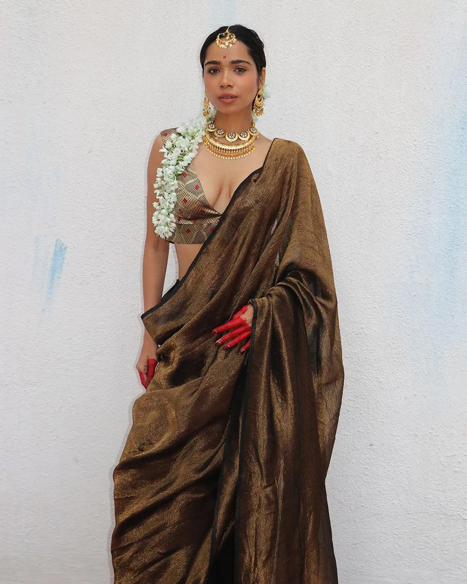 Mrinal Handwoven Linen Zari Saree