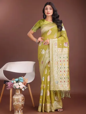 Mustard Yellow Linen Cotton Saree