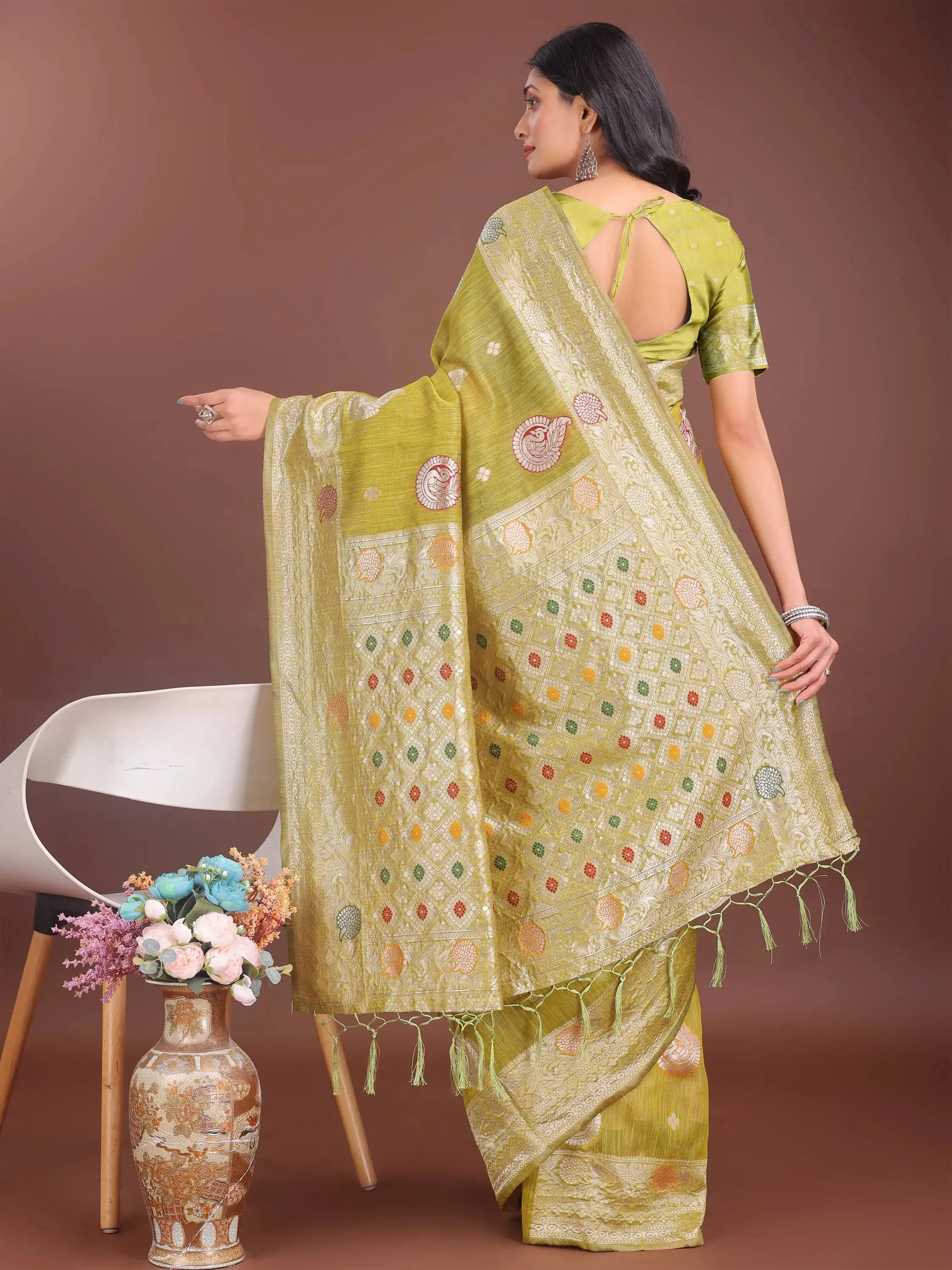 Mustard Yellow Linen Cotton Saree