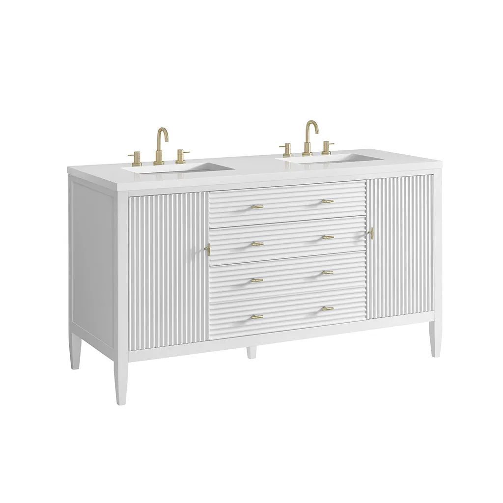 Myrrin 2 Drawers And 2 Doors Bathroom Vanity with White Zeus Quartz Top and Undermount Sinks - Free Standing - 60" Wood/Bright White