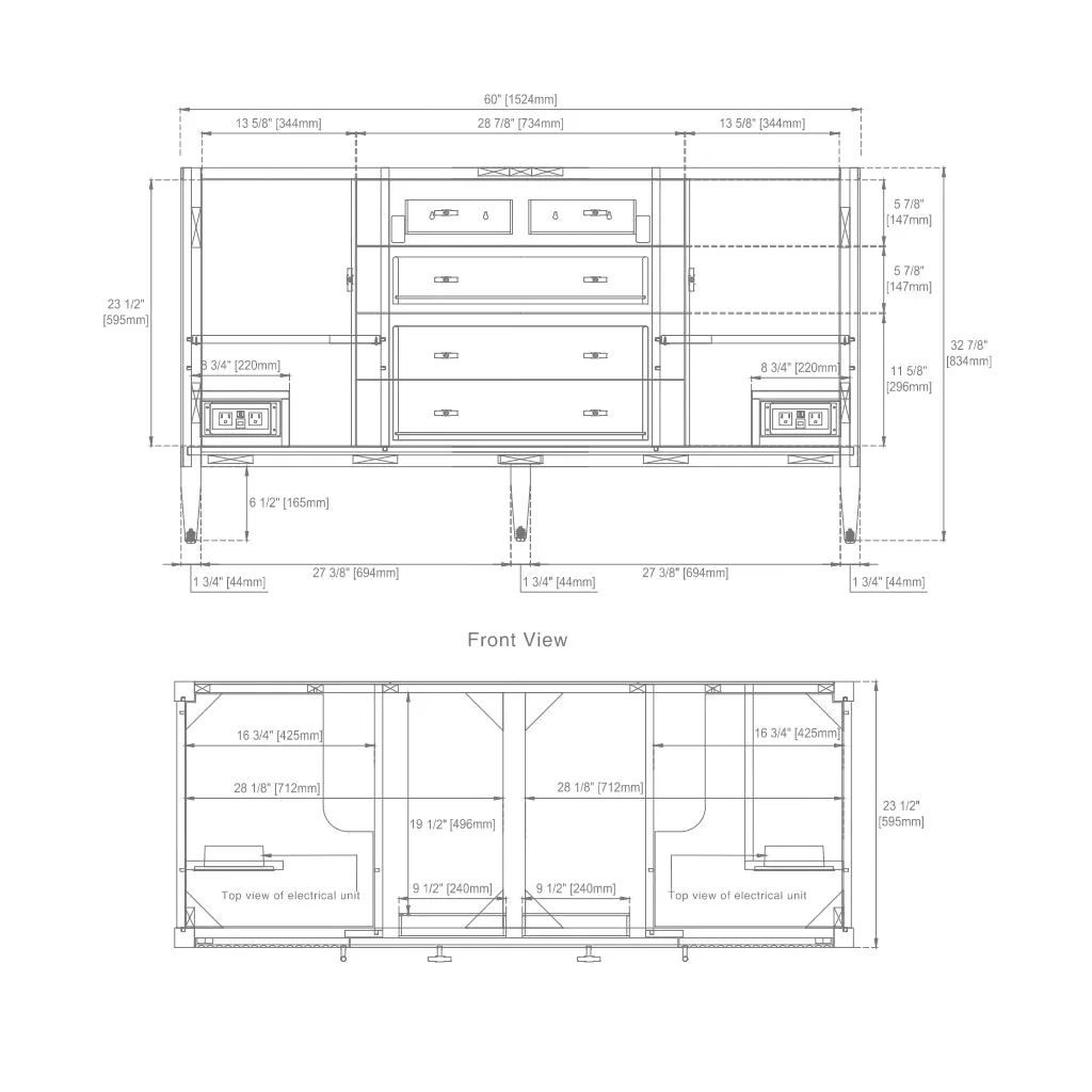Myrrin 2 Drawers And 2 Doors Bathroom Vanity with White Zeus Quartz Top and Undermount Sinks - Free Standing - 60" Wood/Bright White