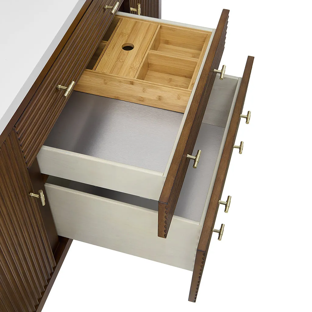 Myrrin 2 Drawers And 2 Doors Bathroom Vanity with White Zeus Quartz Top and Undermount Sinks - Free Standing - 60" Wood/Mid-Century Walnut