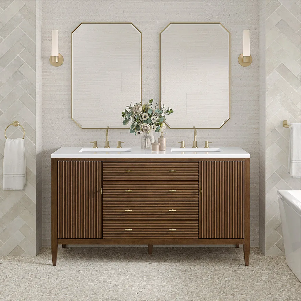 Myrrin 2 Drawers And 2 Doors Bathroom Vanity with White Zeus Quartz Top and Undermount Sinks - Free Standing - 60" Wood/Mid-Century Walnut