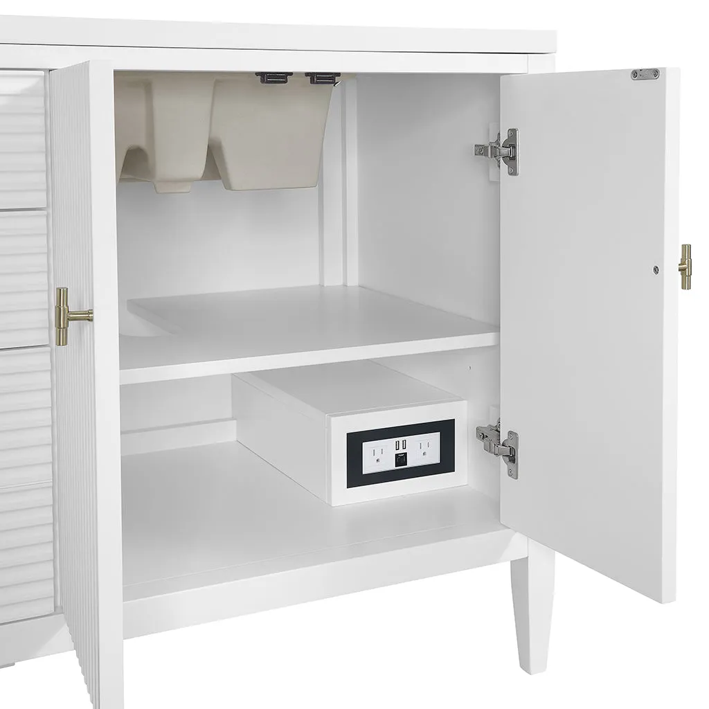 Myrrin 3 Drawers And 4 Doors Bathroom Vanity with White Zeus Quartz Top and Undermount Sinks - Free Standing - 72" Wood/Bright White