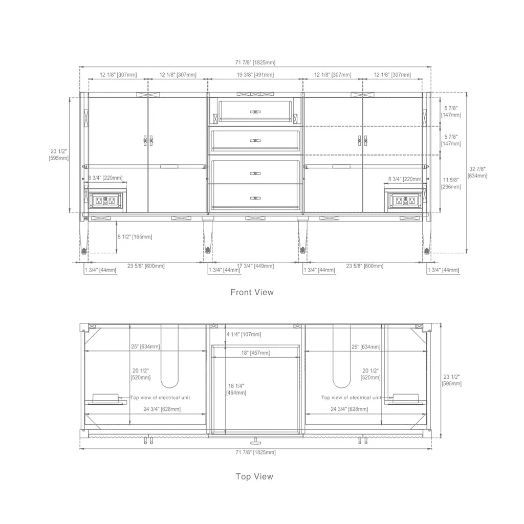 Myrrin 3 Drawers And 4 Doors Bathroom Vanity with White Zeus Quartz Top and Undermount Sinks - Free Standing - 72" Wood/Carbon Oak