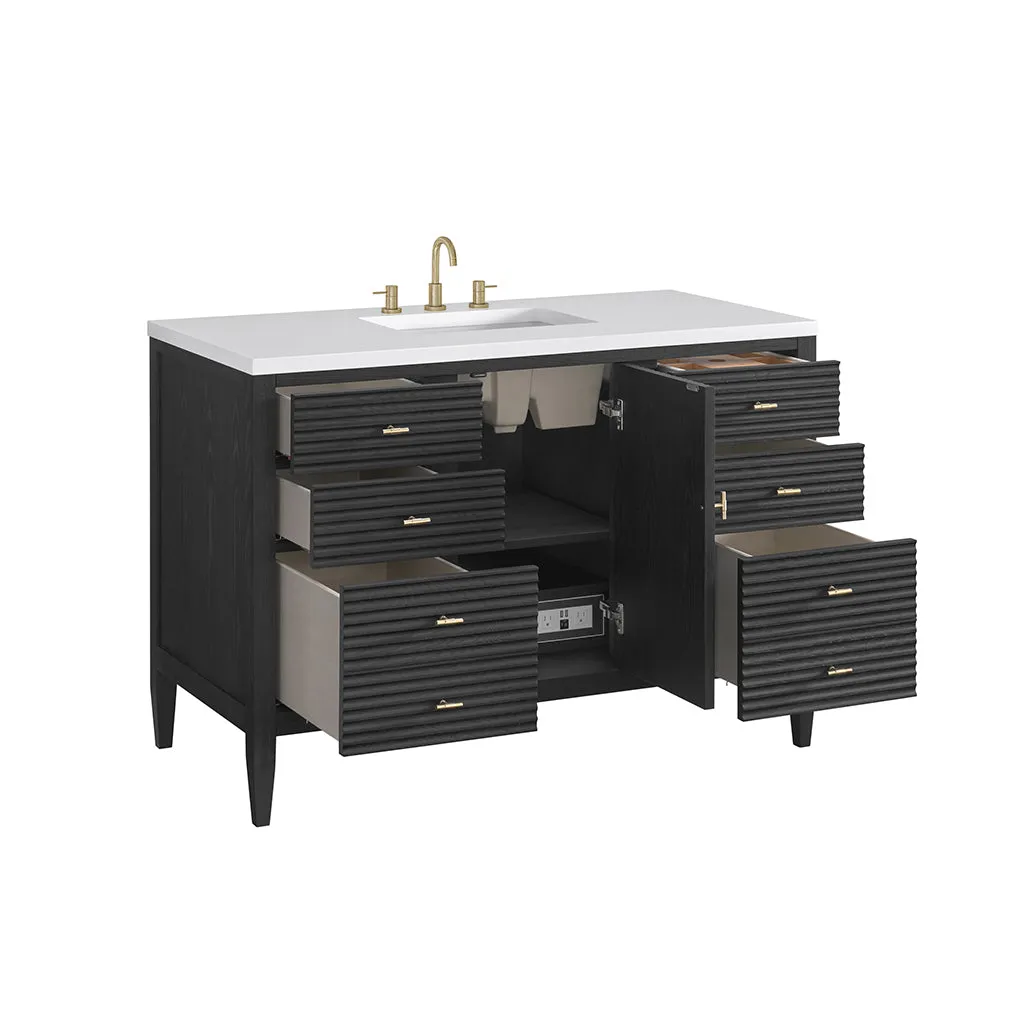 Myrrin 6 Drawers And 1 Door Bathroom Vanity with White Zeus Quartz Top and Undermount Sink - Free Standing - 48" Wood/Carbon Oak