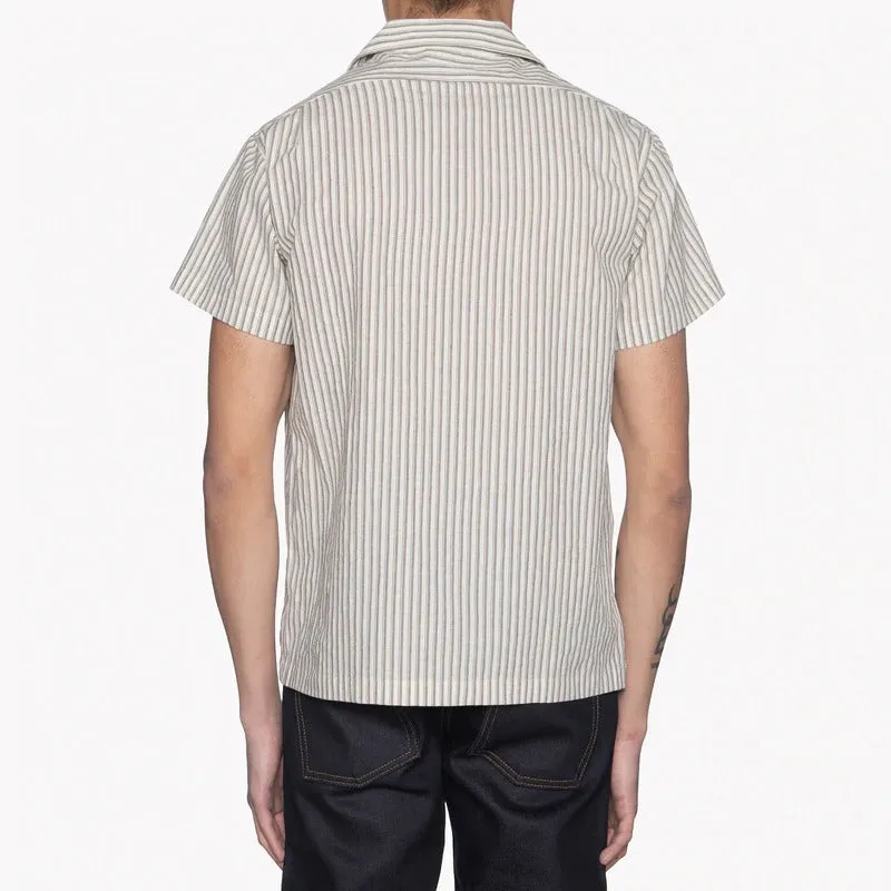 【Naked and Famous】Aloha Shirt Vintage Broad Cloth - Cream／棉麻混紡條紋短袖襯衫