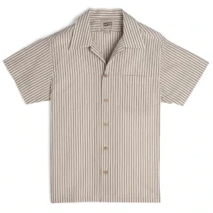 【Naked and Famous】Aloha Shirt Vintage Broad Cloth - Cream／棉麻混紡條紋短袖襯衫