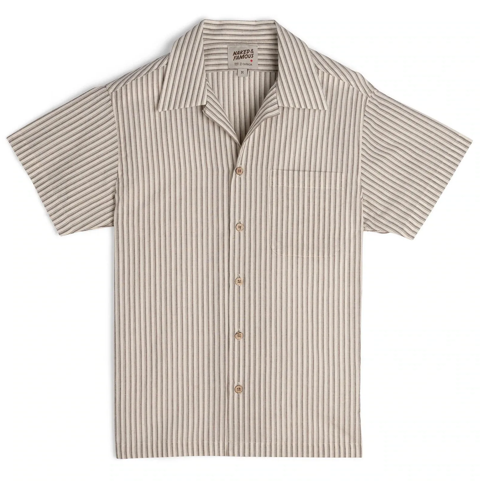 【Naked and Famous】Aloha Shirt Vintage Broad Cloth - Cream／棉麻混紡條紋短袖襯衫
