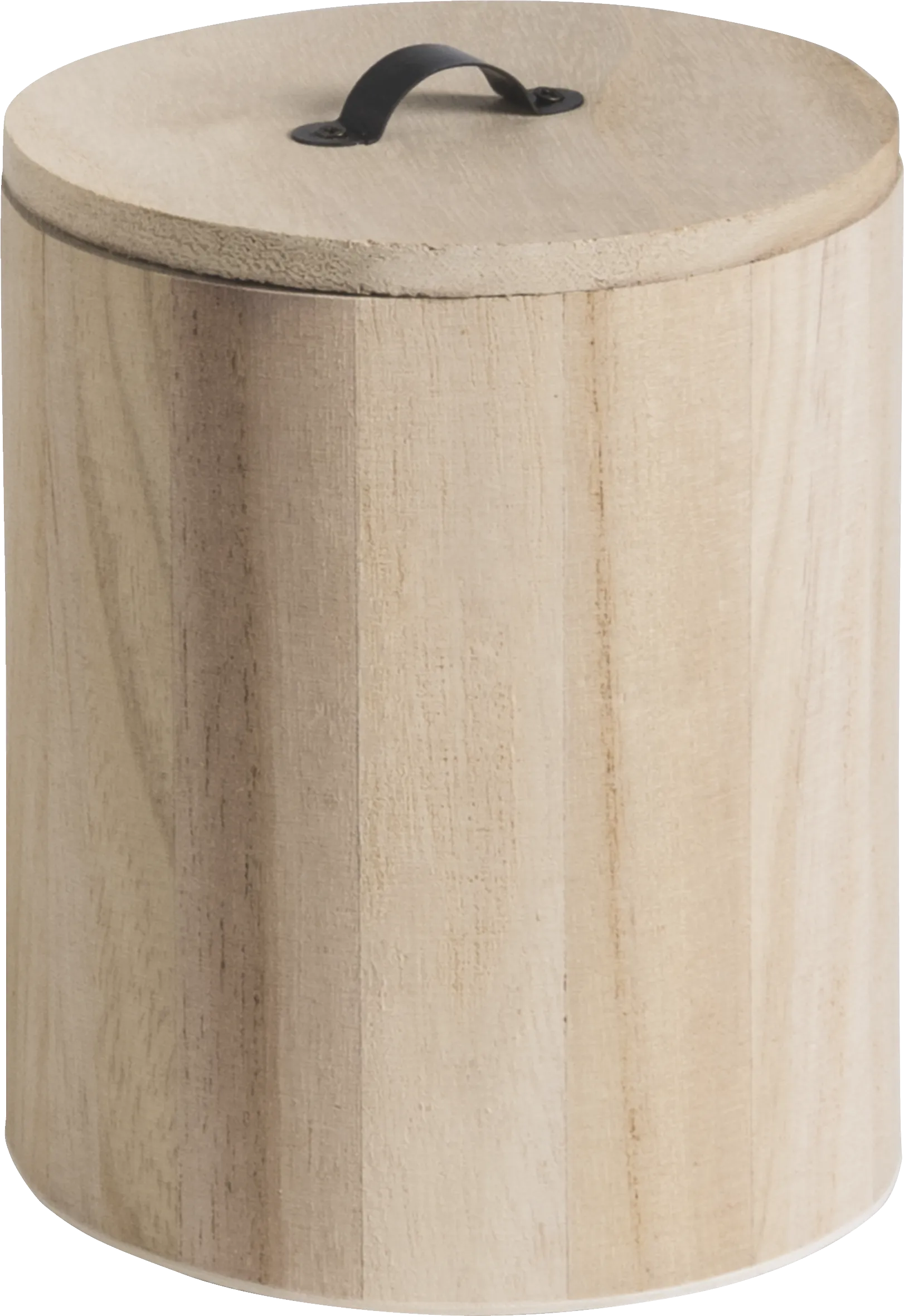 Natural Wooden Cylindrical Box 15cmx12cm Metal Handle Box Craft