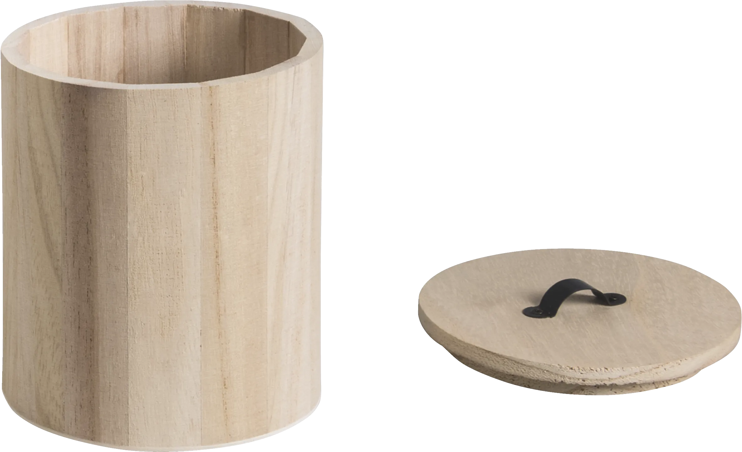 Natural Wooden Cylindrical Box 15cmx12cm Metal Handle Box Craft