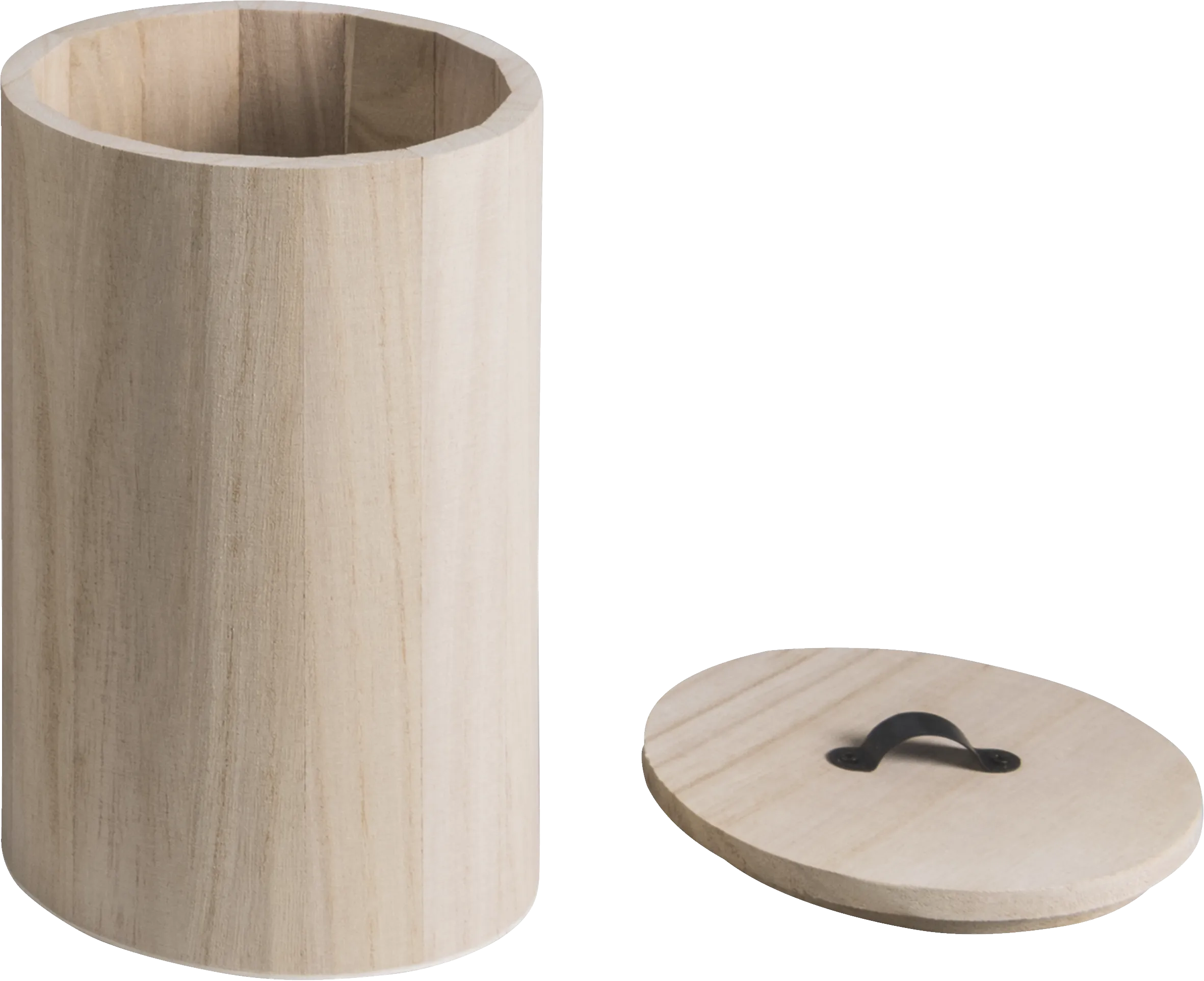 Natural Wooden Cylindrical Box 20cmx12cm Metal Handle Box Craft