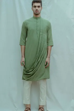 Nature Green Cowl Kurta with Off-White Pant Set
