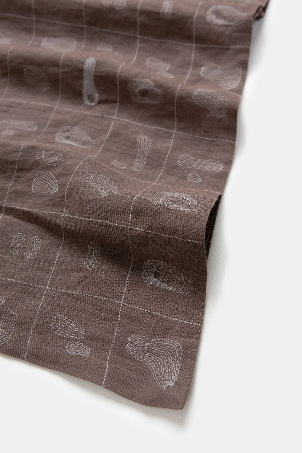 Nava Linen Caftan in Fig Line Embroidery