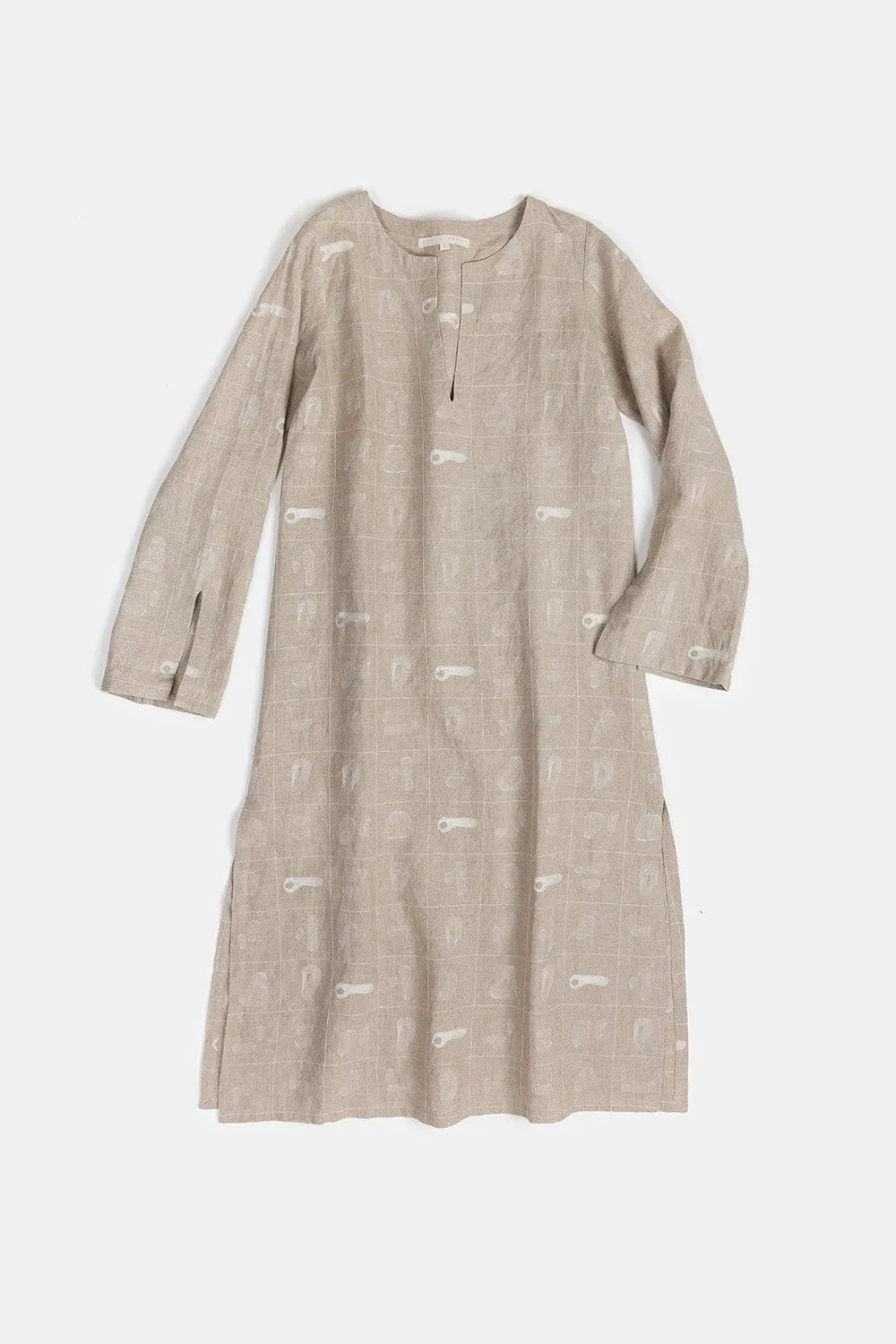 Nava Linen Caftan in Natural Line Embroidery