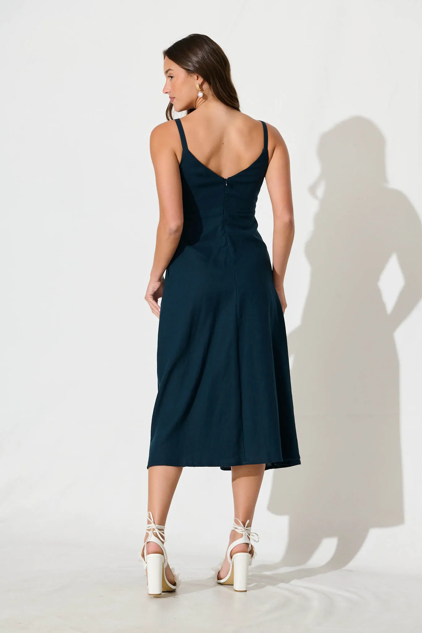 Navy Cotton Linen Sundress by Roselani
