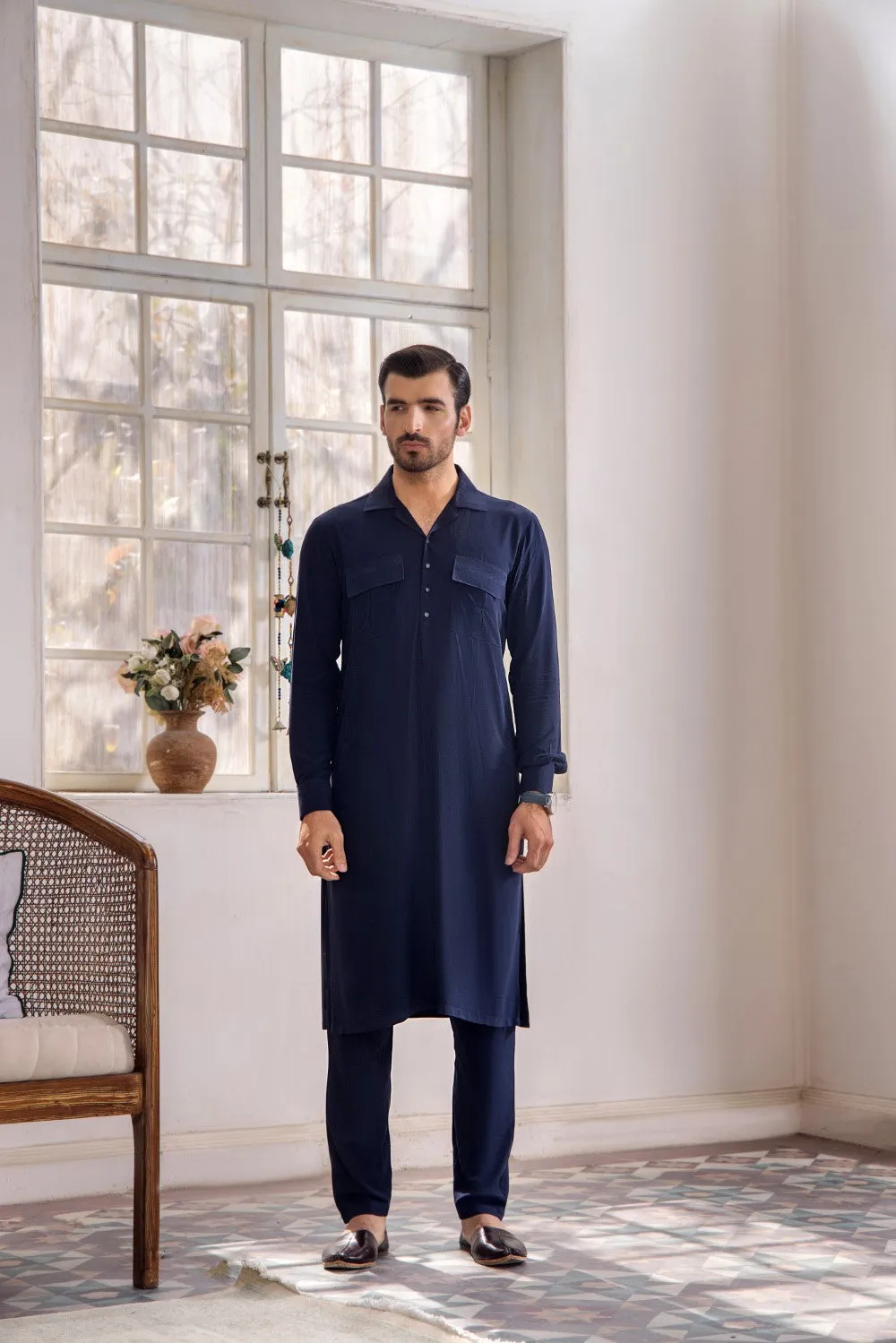 Navy Mens Kurta Trouser